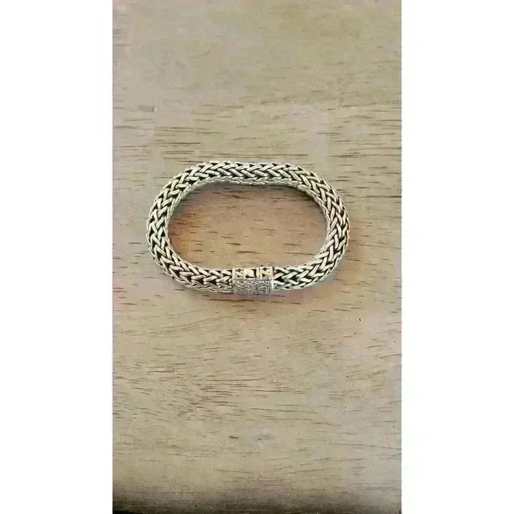 John Hardy 925 Sterling Silver Pave Diamond 12mm Classic Chain Bracelet - Picture 5 of 10
